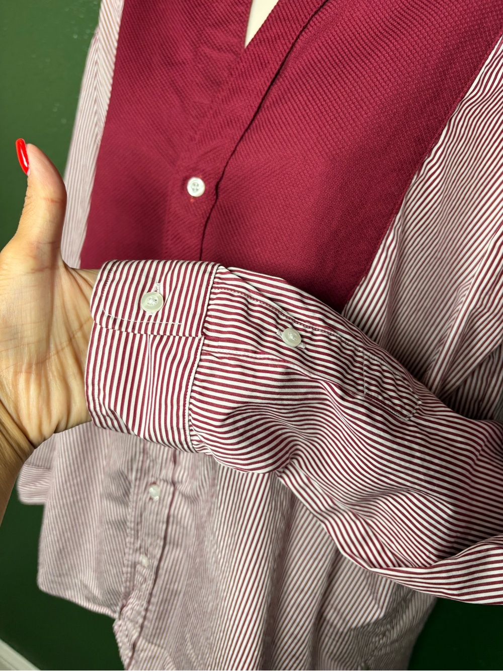 Frank & Eileen Burgundy Stripe Button-Down with Burgundy Bib tuxedo style - Picture 4 of 11